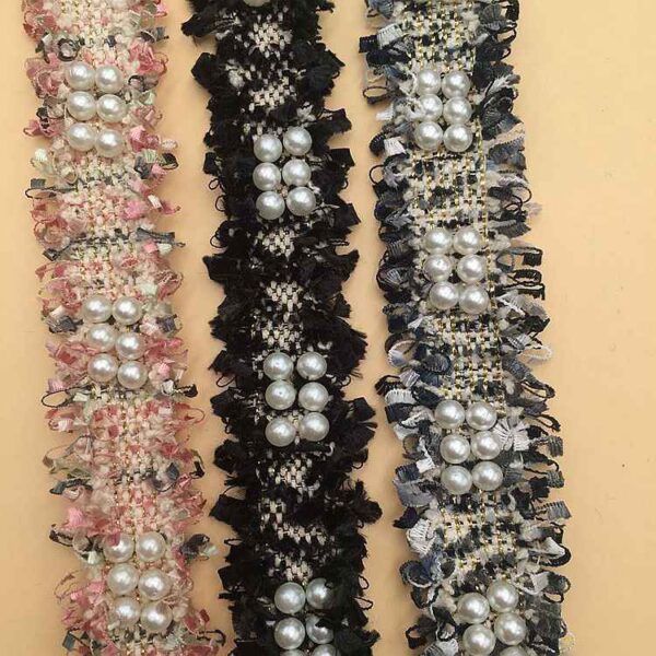 3cm Polyester Fringe Trim with Faux Pearl Accents – 10 Yards