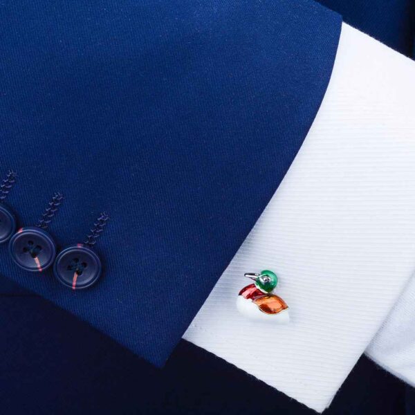 Exquisite Metal Duck-Shaped Cufflinks – Colorful Mandarin Duck
