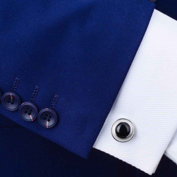 18mm Copper Round Cufflinks with Engraved Floral Pattern Onyx Stone
