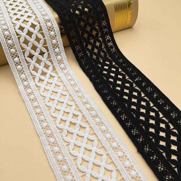 6/8.5cm Black White Milk Fiber Embroidered Lace Trim – 10 Yards