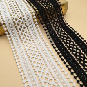 6/8.5cm Black White Milk Fiber Embroidered Lace Trim – 10 Yards