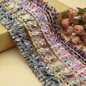 2.5CM Wide Fringe Trim Gold/Silver Woven Ribbon 10 Yards