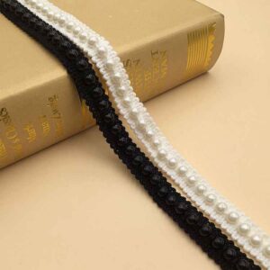 1.3cm White Black Pearl Acrylic Crochet Lace Trim – 10 Yards