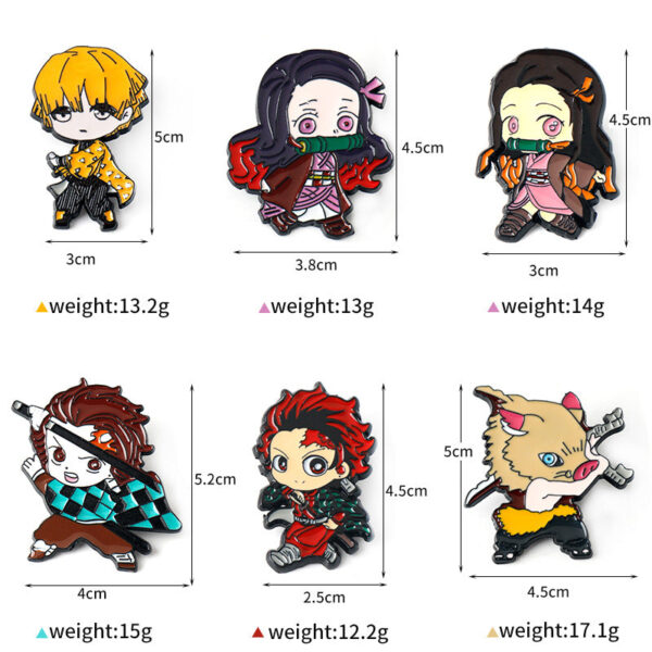 Demon Slayer Kimetsu no Yaiba Metal Brooch Pin 6 Set - Image 3
