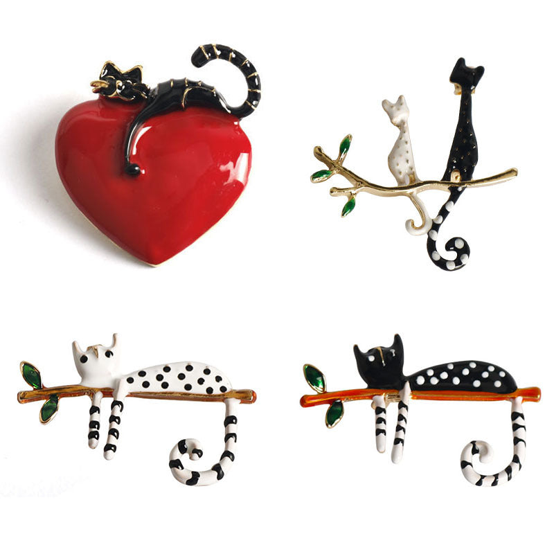 Polka Dot Kitty Cat Brooch Pin 4 Pack