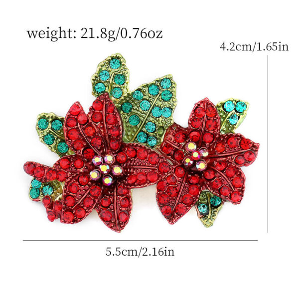 Glittering Green Leaf with Red Flower Diamond Brooch Pin 2PCS - Image 3