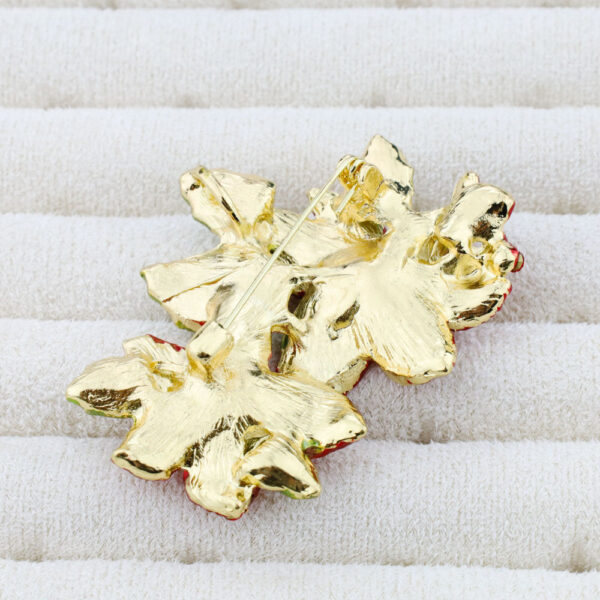 Glittering Green Leaf with Red Flower Diamond Brooch Pin 2PCS - Image 2