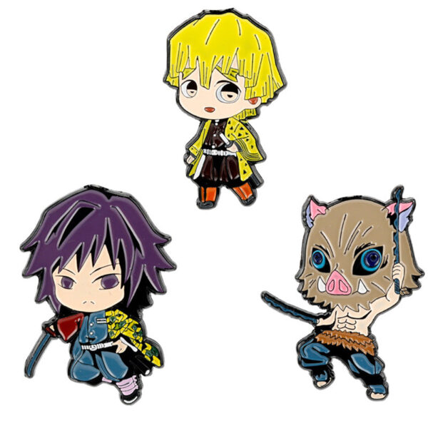 Demon Slayer Yori Zenitsu Inosuke Metal Brooch Pins 3 Pack