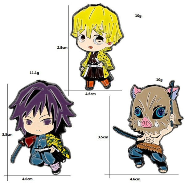 Demon Slayer Yori Zenitsu Inosuke Metal Brooch Pins 3 Pack - Image 3