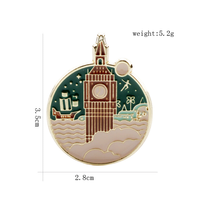 Nautical Time Castle Alloy Brooch Pin 2PCS - Image 3