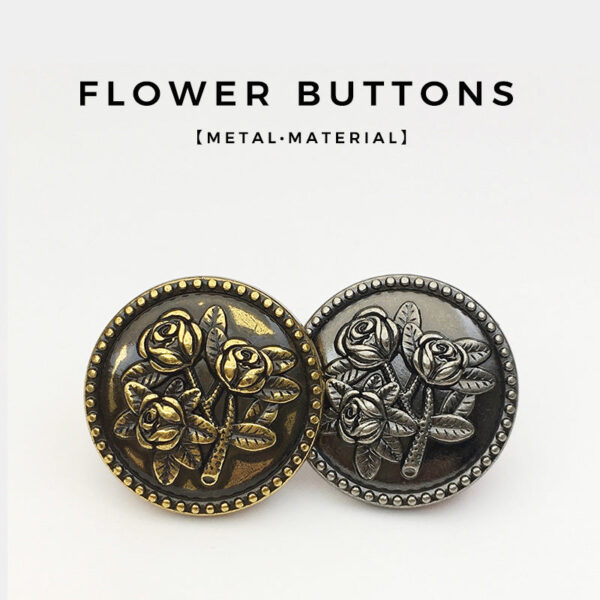 17.5/22.5/25mm Vintage Round Rose Metal Buttons Black Bronze 20pcs - Image 2