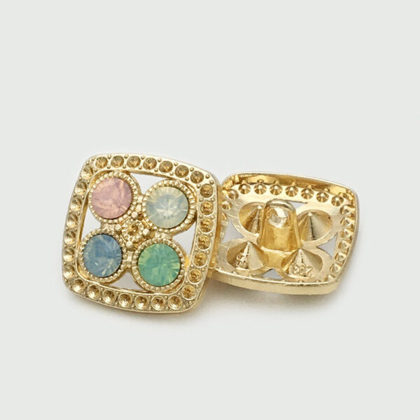 20mm Golden Square Metal Buttons Candy-Colored Crystal Diamonds 20pcs - Image 2