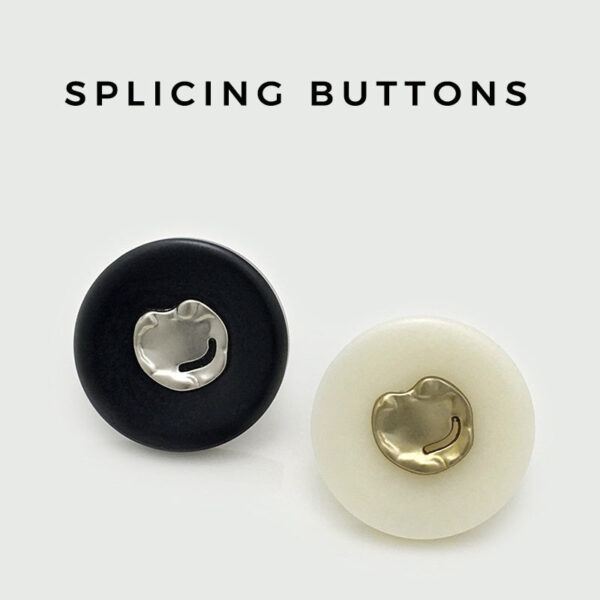Black White Vintage Dual-Tone Round Metal Resin Buttons 20pcs - Image 2