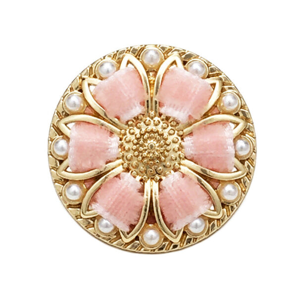 17.5/20/22.5mm Pink Floral Pearl Round Golden Metal Buttons 12pcs