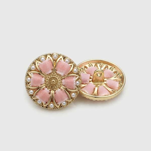 17.5/20/22.5mm Pink Floral Pearl Round Golden Metal Buttons 12pcs - Image 2