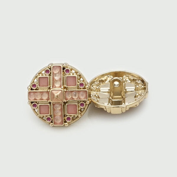 Round Pink-Gold Metal Shank Buttons with Cross-shaped Rhinestones 10pcs