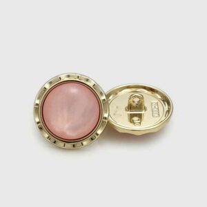 Round Golden Metal Shank Buttons with Pink Cat's Eye 20pcs