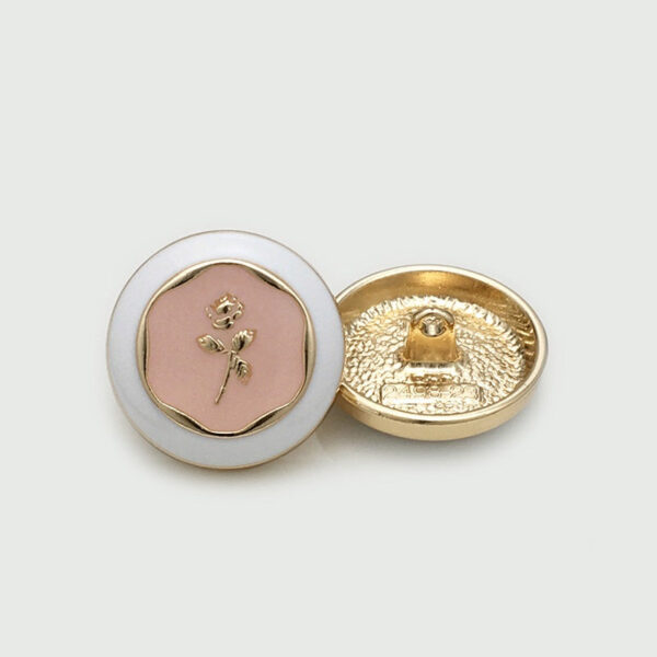 Round Pink-Gold Metal Shank Buttons with Rose Pattern 12pcs