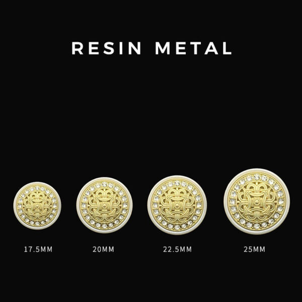 25mm Stunning Black Metal Resin Shank Buttons with Diamonds 12pcs - Image 2