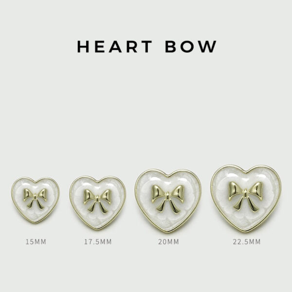 15/17.5/20/22.5mm Black White Heart-Shaped Bow Metal Buttons 20pcs - Image 2