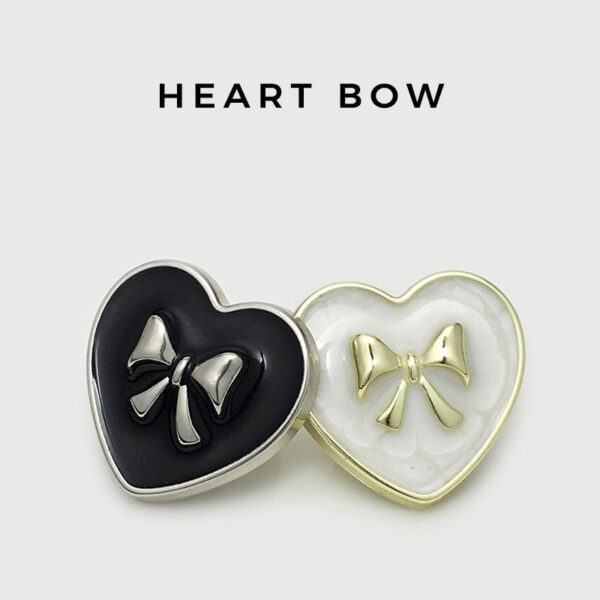 15/17.5/20/22.5mm Black White Heart-Shaped Bow Metal Buttons 20pcs - Image 3