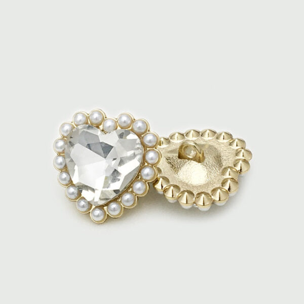 20mm Pink White Heart-Shaped Metal Buttons with Diamond Pearls 12pcs - Image 4
