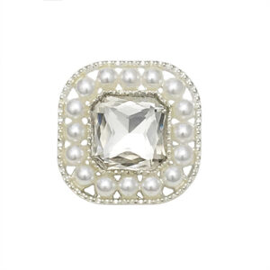 19mm Square Pearl & Rhinestone Buttons with Shank 20pcs