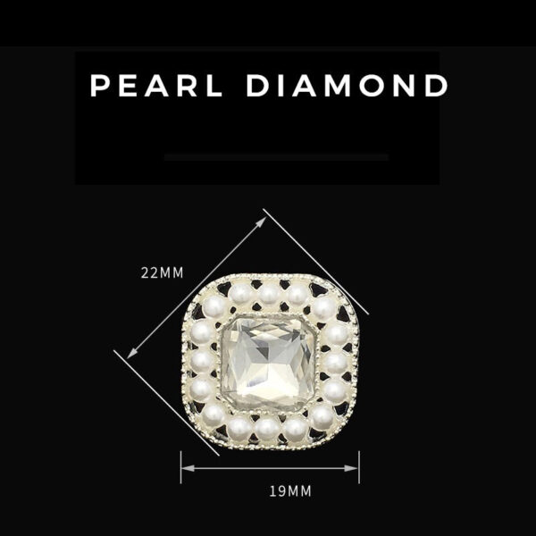 19mm Square Pearl & Rhinestone Buttons with Shank 20pcs - Image 2