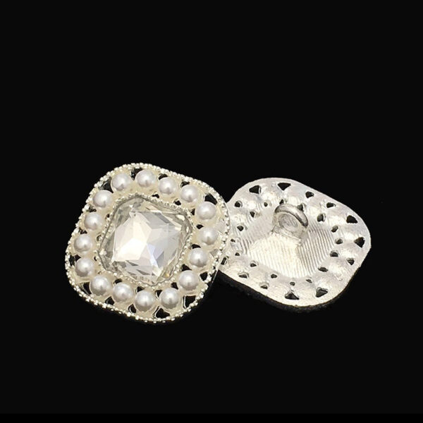 19mm Square Pearl & Rhinestone Buttons with Shank 20pcs - Image 3