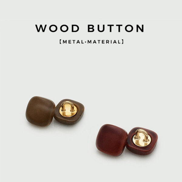 11mm Red-brown Square Wood Buttons with Metal Shank for Knit Cardigans 30pcs - Image 2