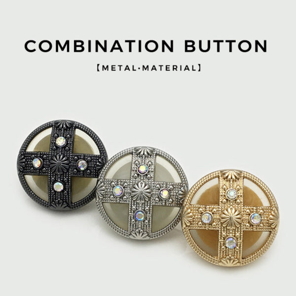 Round Cross Diamond Dual-Tone Palace-Style Metal Shank Buttons 12pcs - Image 2