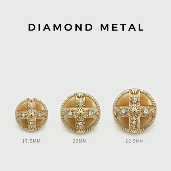 Round Cross Diamond Dual-Tone Palace-Style Metal Shank Buttons 12pcs - Image 3