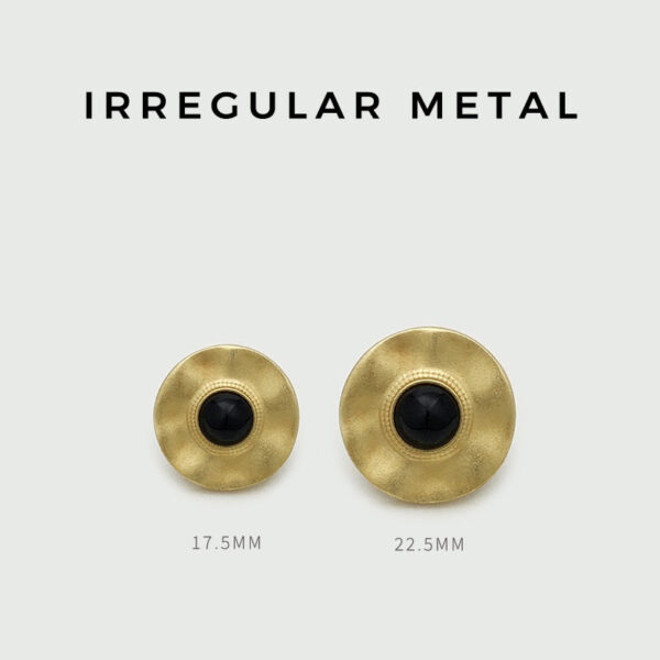 17.5/22.5mm Black Pearl Irregular Round Gold Metal Buttons 12pcs - Image 2