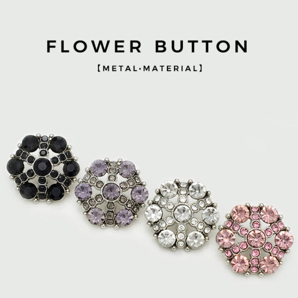 17.5/22.5mm Hollow Flower Metal Buttons with Full Diamond 12pcs - Image 2