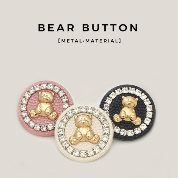 25mm Pink Metal Bear Diamond Cartoon Animal Buttons 12pcs - Image 3
