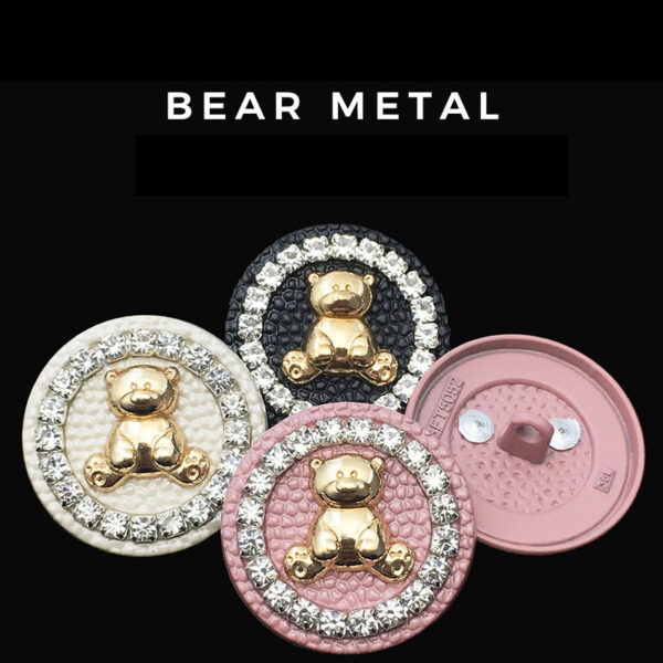 25mm Pink Metal Bear Diamond Cartoon Animal Buttons 12pcs - Image 2