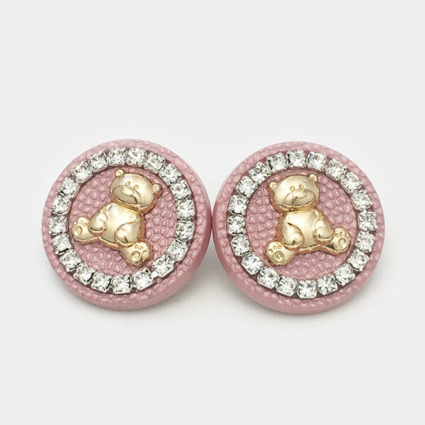25mm Pink Metal Bear Diamond Cartoon Animal Buttons 12pcs - Image 6