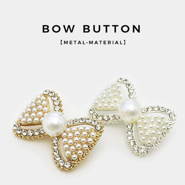 33mm Gold Silver Metal Pearl & Rhinestone 3D Bow Buttons 10pcs - Image 4