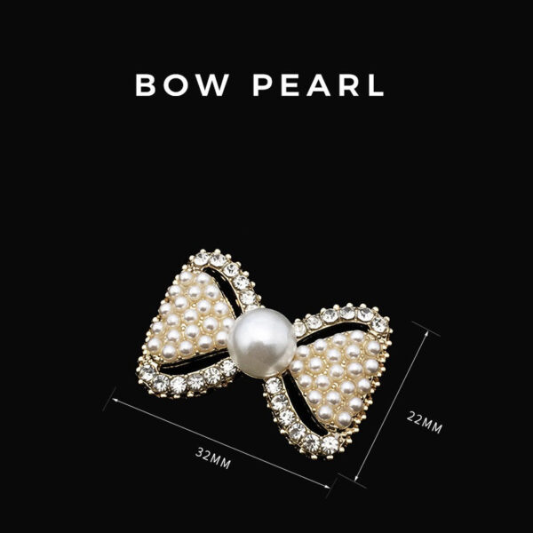 33mm Gold Silver Metal Pearl & Rhinestone 3D Bow Buttons 10pcs - Image 2