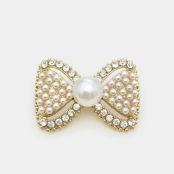 33mm Gold Silver Metal Pearl & Rhinestone 3D Bow Buttons 10pcs - Image 5