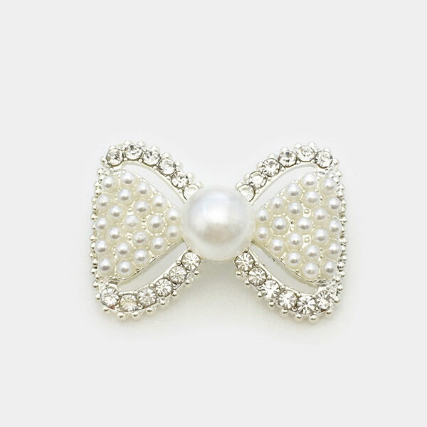 33mm Gold Silver Metal Pearl & Rhinestone 3D Bow Buttons 10pcs - Image 6