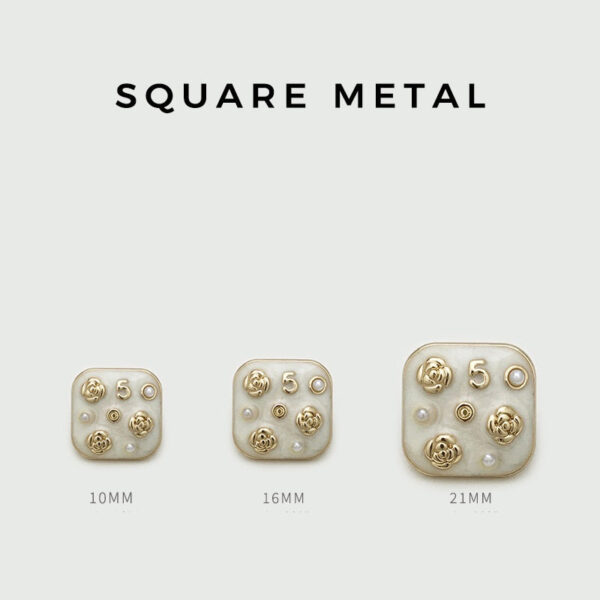 10/16/21mm Square Metal Buttons Number 5 Flower Pearl 12pcs - Image 3