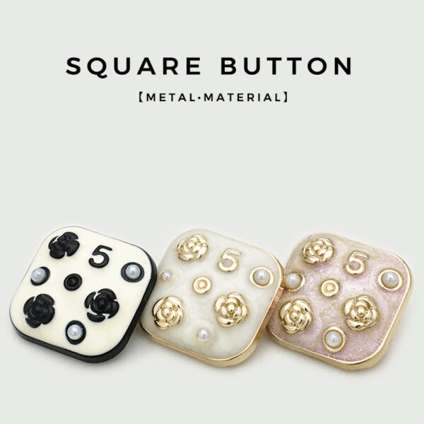 10/16/21mm Square Metal Buttons Number 5 Flower Pearl 12pcs - Image 2