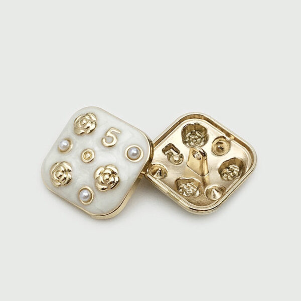 10/16/21mm Square Metal Buttons Number 5 Flower Pearl 12pcs - Image 4