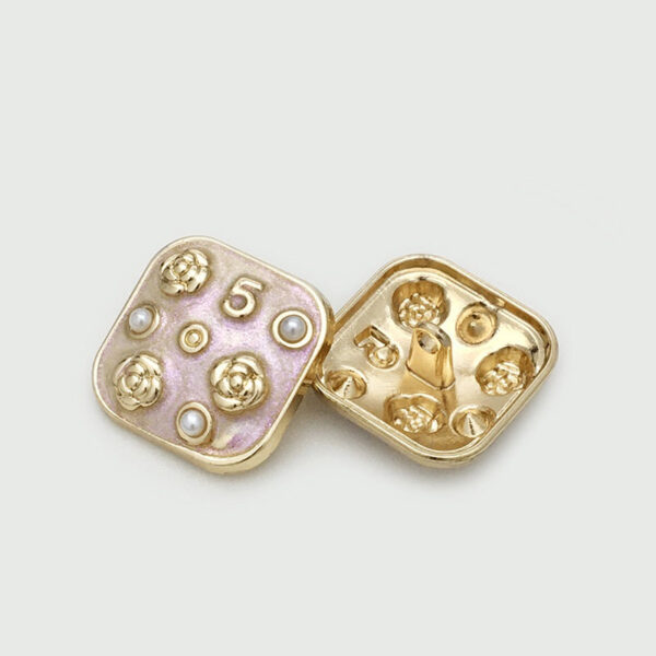 10/16/21mm Square Metal Buttons Number 5 Flower Pearl 12pcs - Image 6