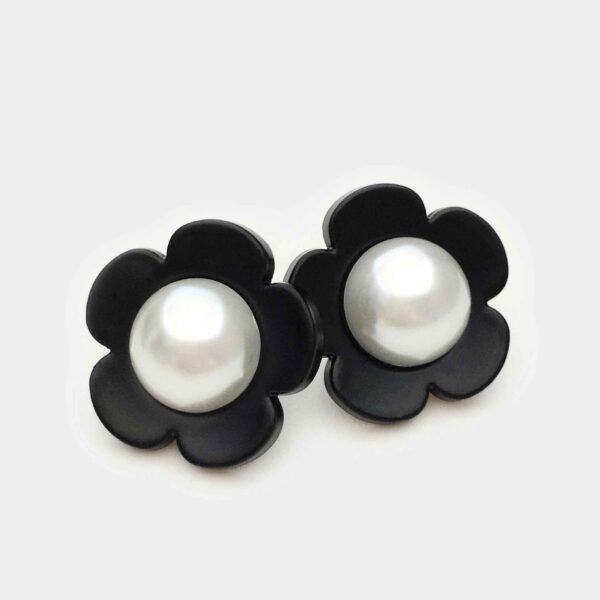 17.5/22.5mm Black White Floral Cat's-Eye Pearl Resin Buttons 20pcs