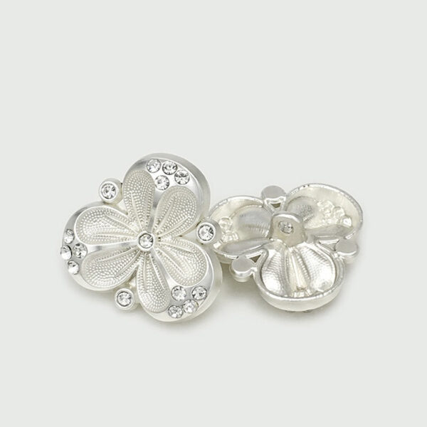 17.5/22.5mm Silver Bead-Embellished Flower Metal Buttons 12pcs - Image 2