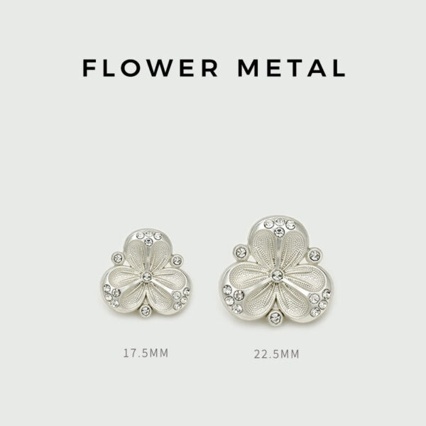 17.5/22.5mm Silver Bead-Embellished Flower Metal Buttons 12pcs - Image 3