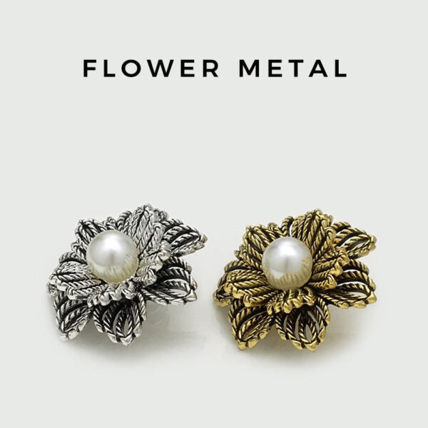 25mm Vintage Gold & Silver Beaded Flower Metal Buttons 20pcs - Image 2