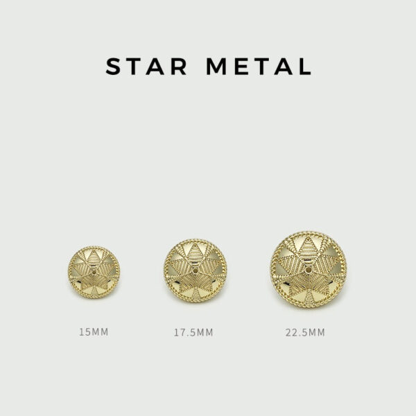 15/17.5/22.5mm Gold & Silver Star Pattern Metal Buttons with Shanks 20pcs - Image 4
